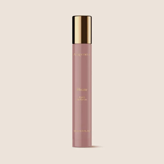 Frasco de 10 ml de Esprit de Parfum Hécate de Alqvimia, con diseño elegante y vaporizador integrado.