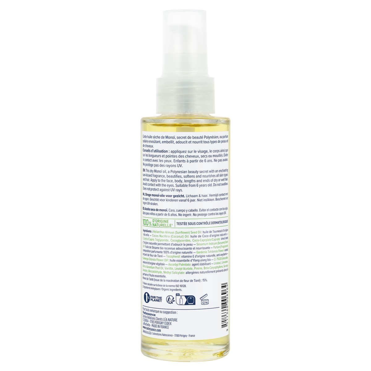 Natessance Aceite Seco de Monoi e Ylang-Ylang 100ml - NATESSANCE - cosmética