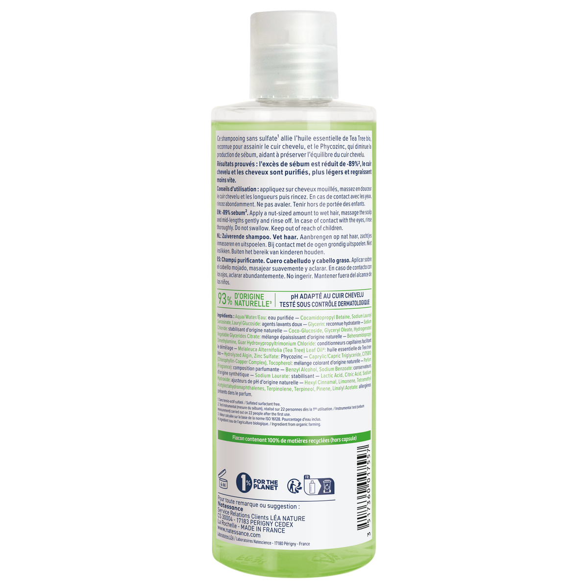 Natessance Champú de Árbol del Té para Cabello Graso 250ml - NATESSANCE - cosmética