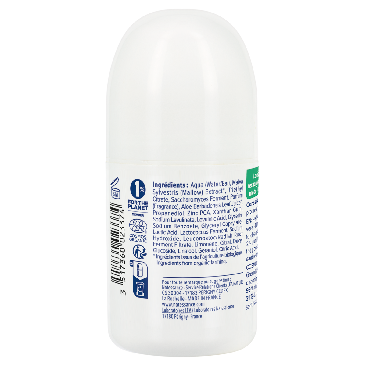 Natessance Desodorante Roll-on Recargable Aloe Vera 50ml - NATESSANCE - cosmética