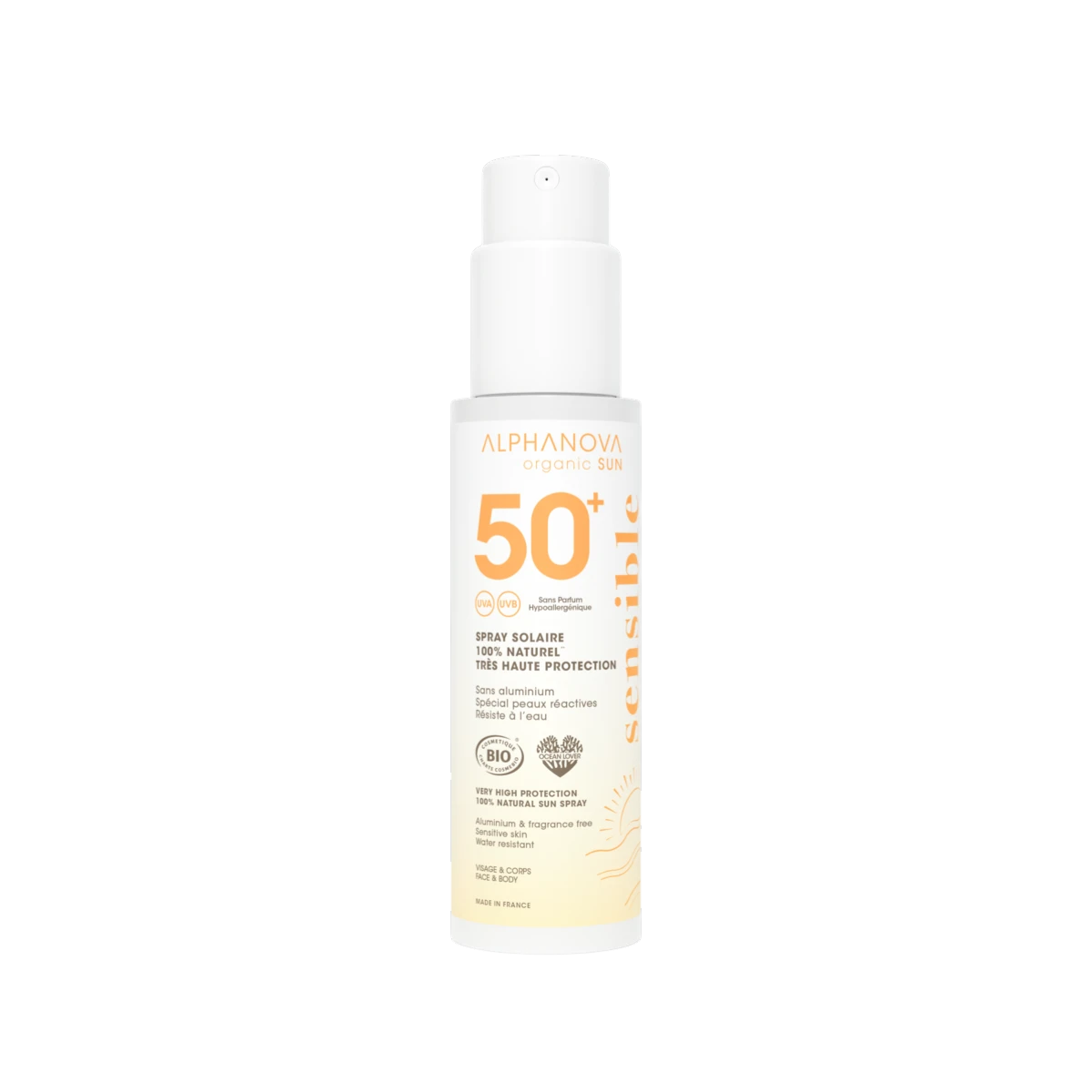 Alphanova Sun Spray Solar SPF50+ Sensible Bio 100g - ALPHANOVA - cosmética