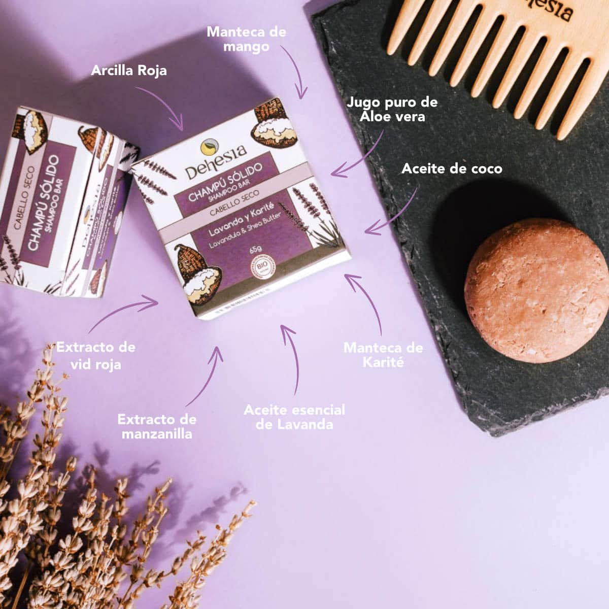 Dehesia Champú Sólido BIO Cabello Normal-Seco con Lavanda y Karité