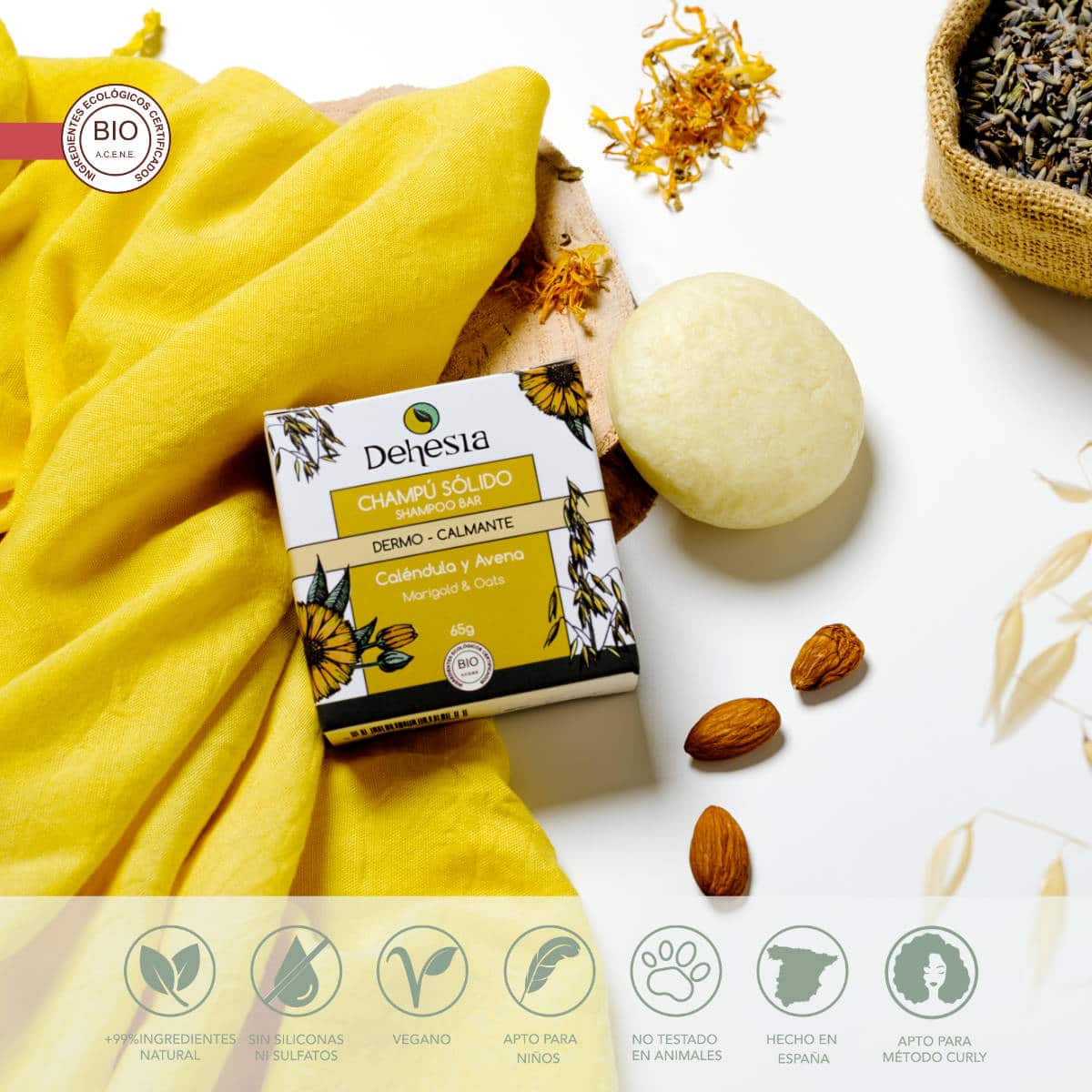 Dehesia Champú Sólido BIO Dermo-Calmante con Caléndula y Avena