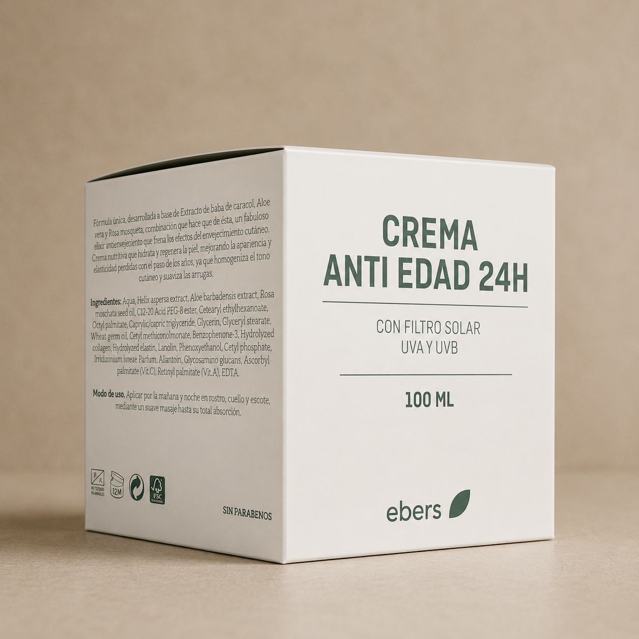Ebers Crema Anti-Edad 24H con Aloe Vera, Baba de Caracol y Rosa Mosqueta 100ml - EBERS - cosmética natural