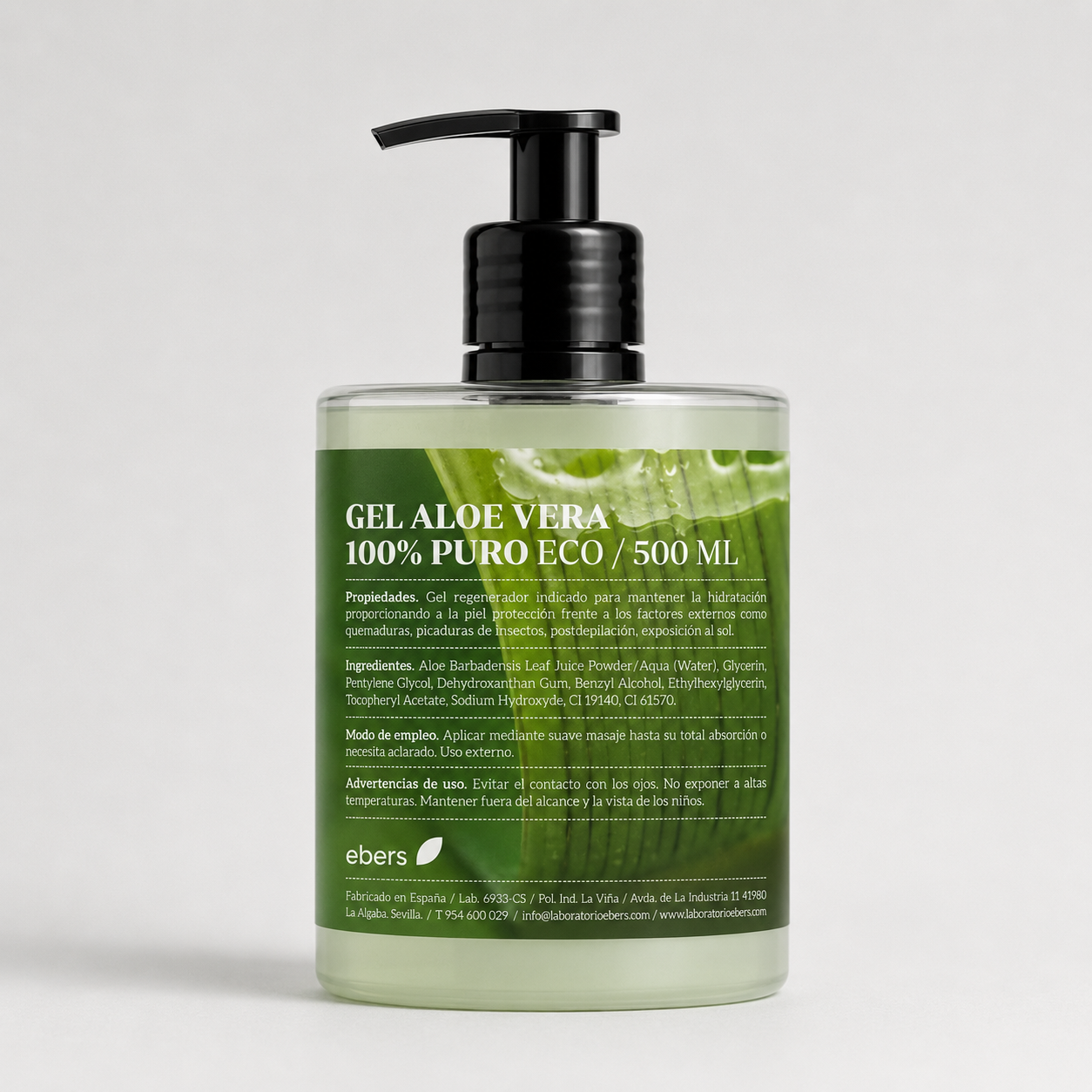 Ebers Gel Aloe Vera 100% Puro Eco con Dosificador 500ml - EBERS - cosmética natural