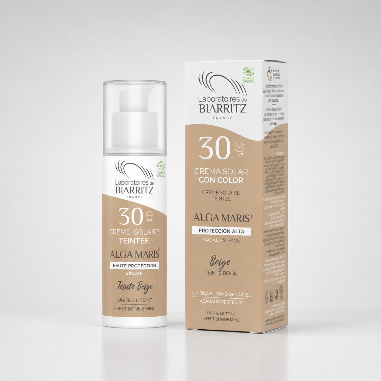 Laboratoires de Biarritz Crema Solar Facial Color Beige SPF30 50ml - LABORATOIRES DE BIARRITZ - cosmética natural