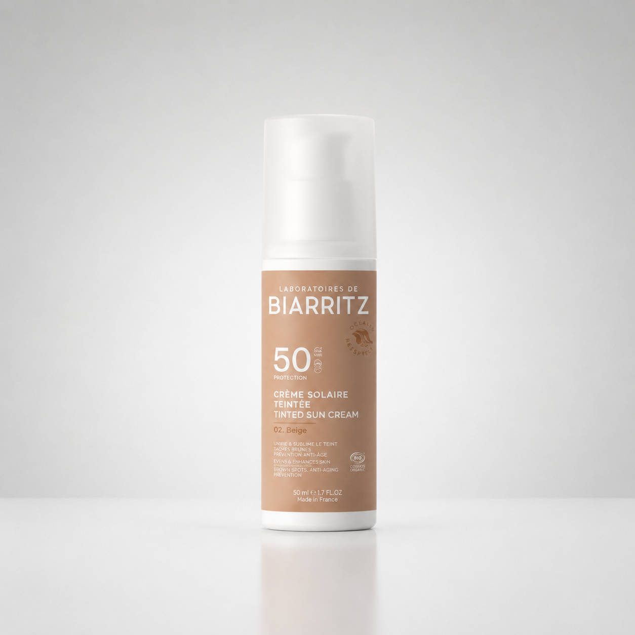 Laboratoires de Biarritz Crema Solar Facial Color Beige SPF50 50ml - LABORATOIRES DE BIARRITZ - cosmética natural