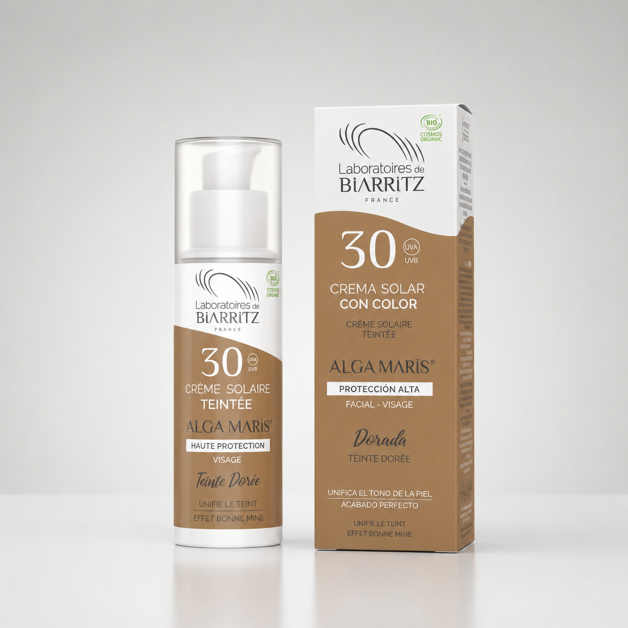 Laboratoires de Biarritz Crema Solar Facial Color Dorado SPF30 50ml - LABORATOIRES DE BIARRITZ - cosmética natural