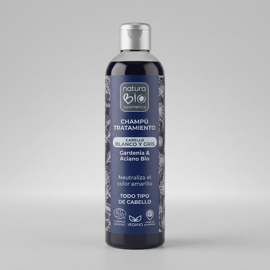 NaturaBIO Champú Tratamiento Cabello Blanco y Gris Gardenia y Aciano 250ml