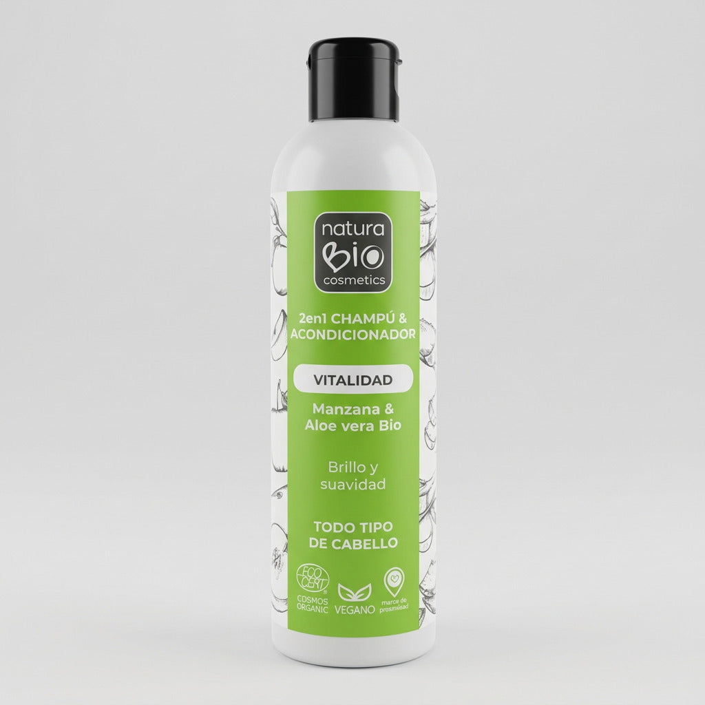 NaturaBIO Champú y Acondicionador 2 en 1 Vitalidad Aloe y Manzana 250ml