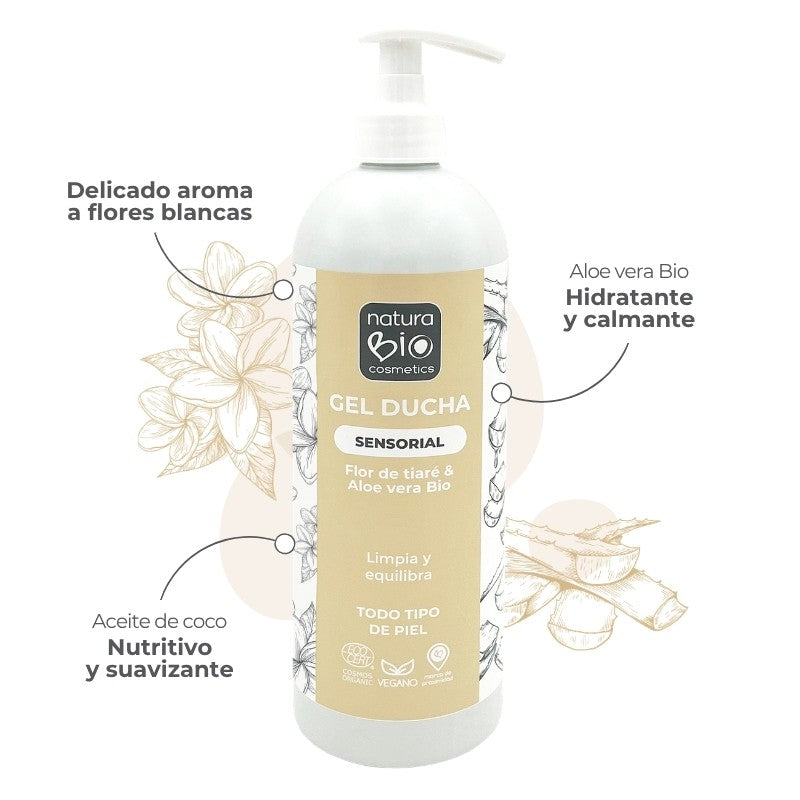 NaturaBIO Gel de Ducha Sensorial Flor de Tiaré y Aloe Vera 740ml