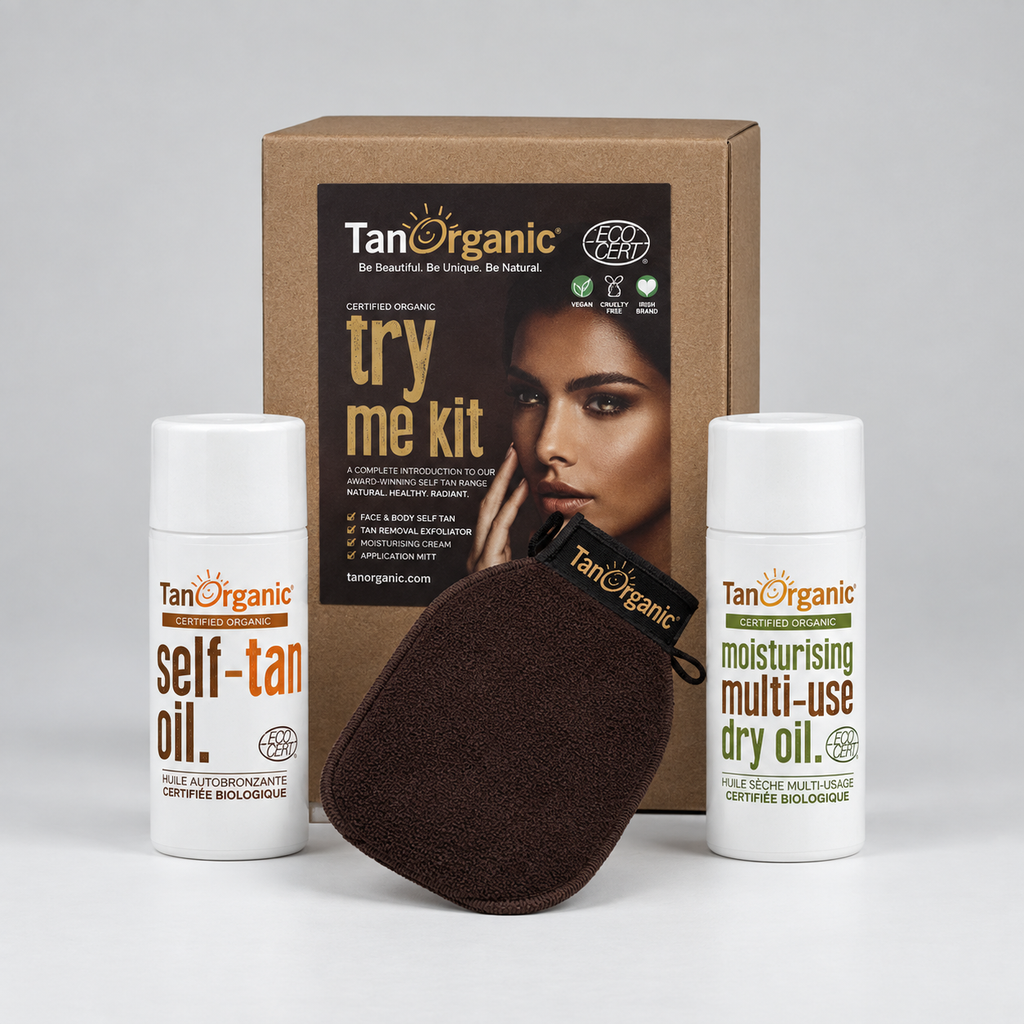 Tanorganic TRY ME KIT- Autobronceador + Aceite seco + guante exfoliante