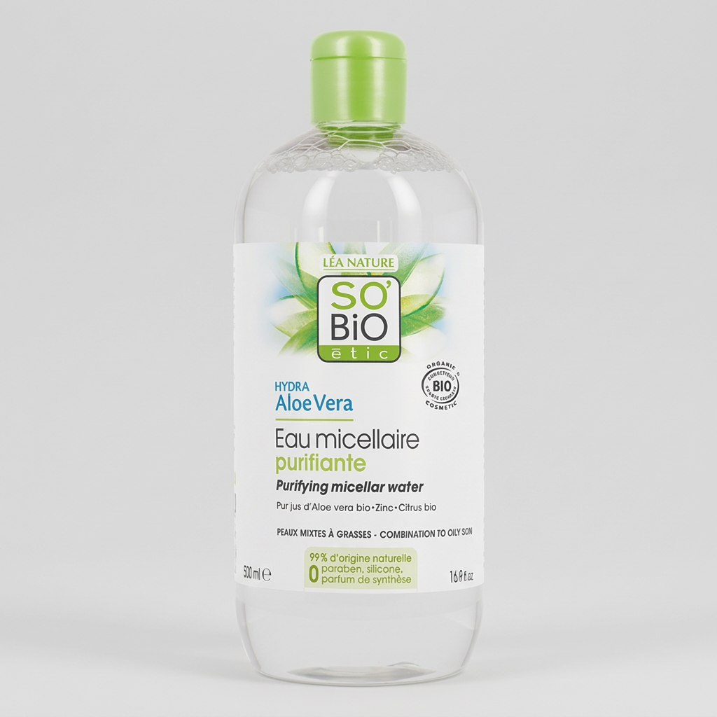 SO'BiO étic Agua Micelar de Zinc, Aloe Vera y Lima para Piel Mixta 500ml - SO'BIO ETIC - cosmética natural