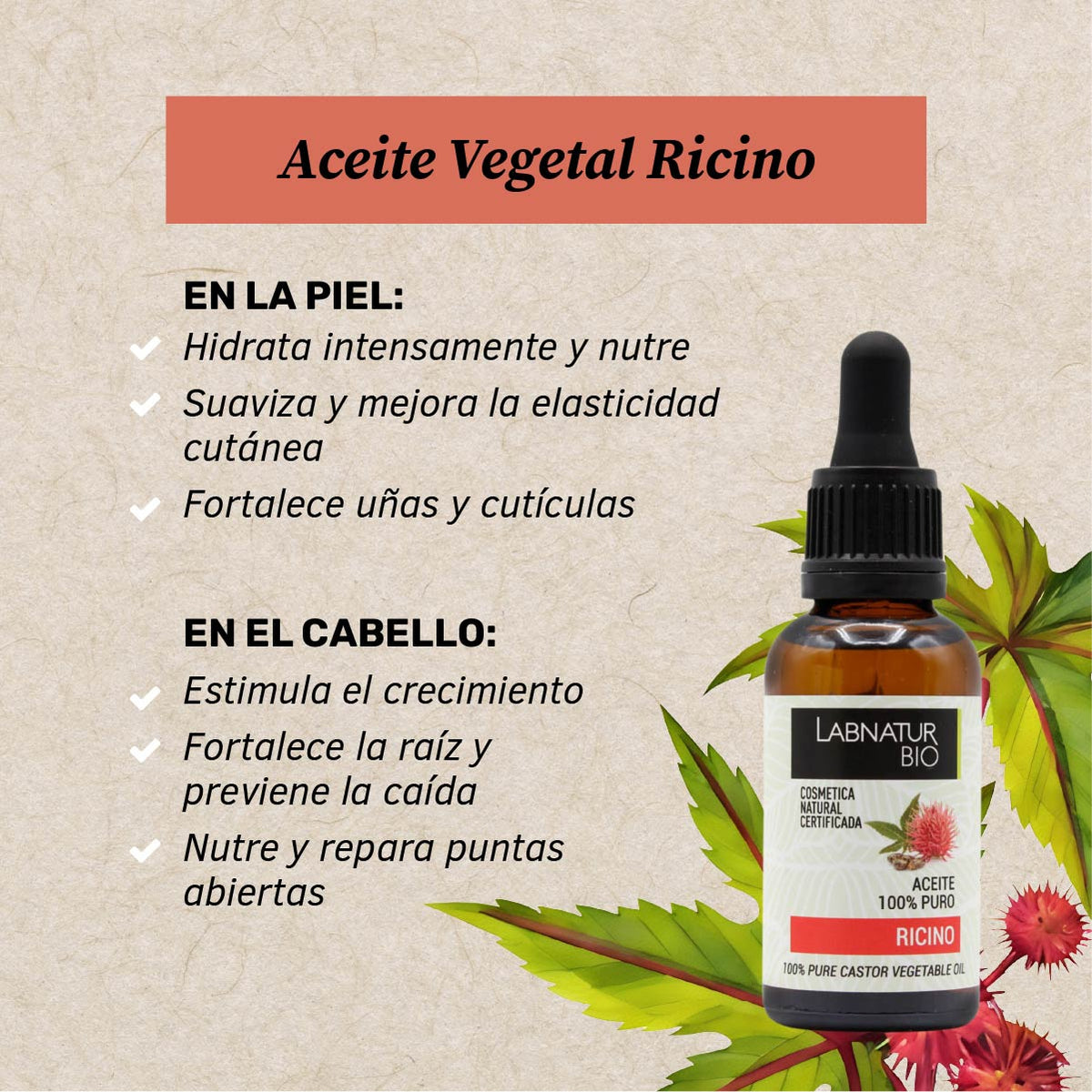 Labnatur Bio Aceite de Ricino con Kit Aplicador de Pestañas 30ml - LABNATUR BIO - cosmética