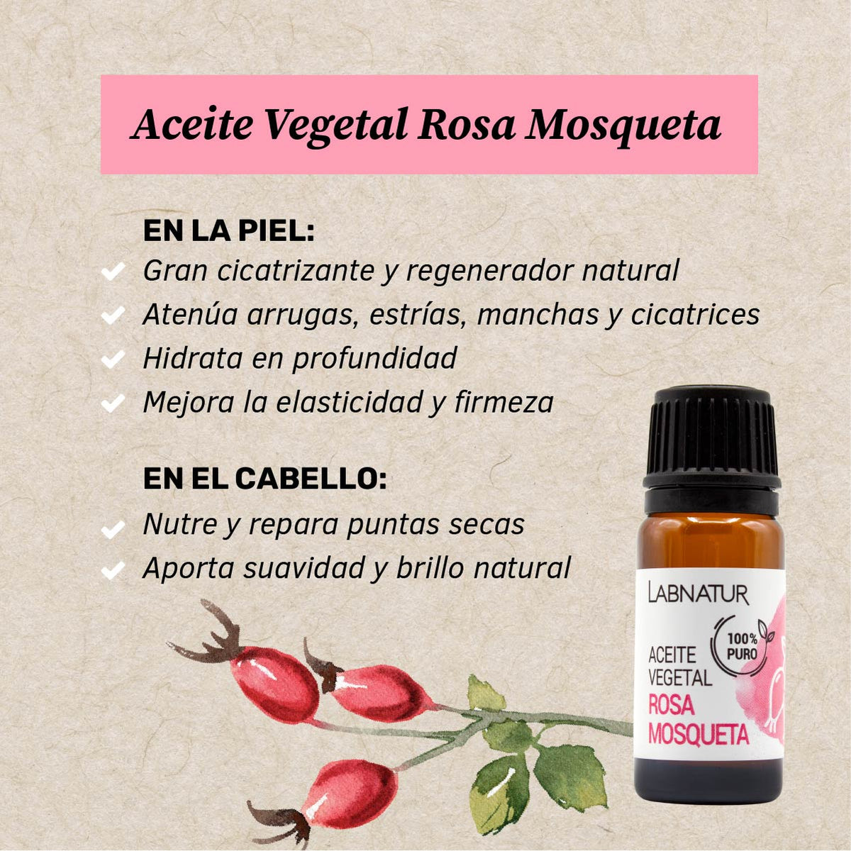 Labnatur Aceite Vegetal de Rosa Mosqueta 10ml - LABNATUR BIO - cosmética
