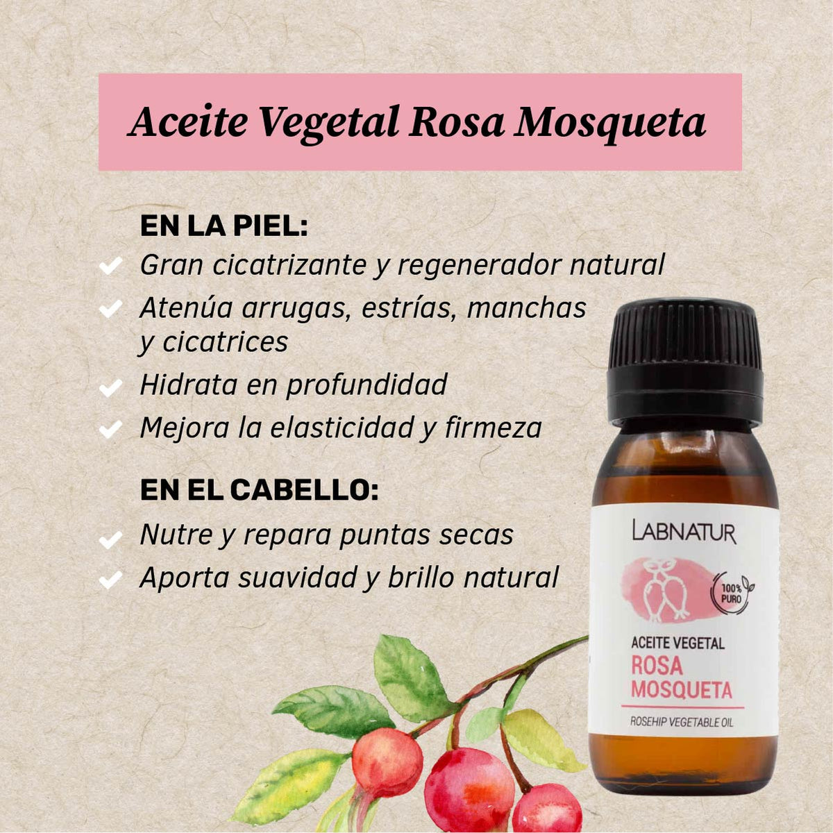 Labnatur Aceite Vegetal de Rosa Mosqueta 50ml - LABNATUR BIO - cosmética
