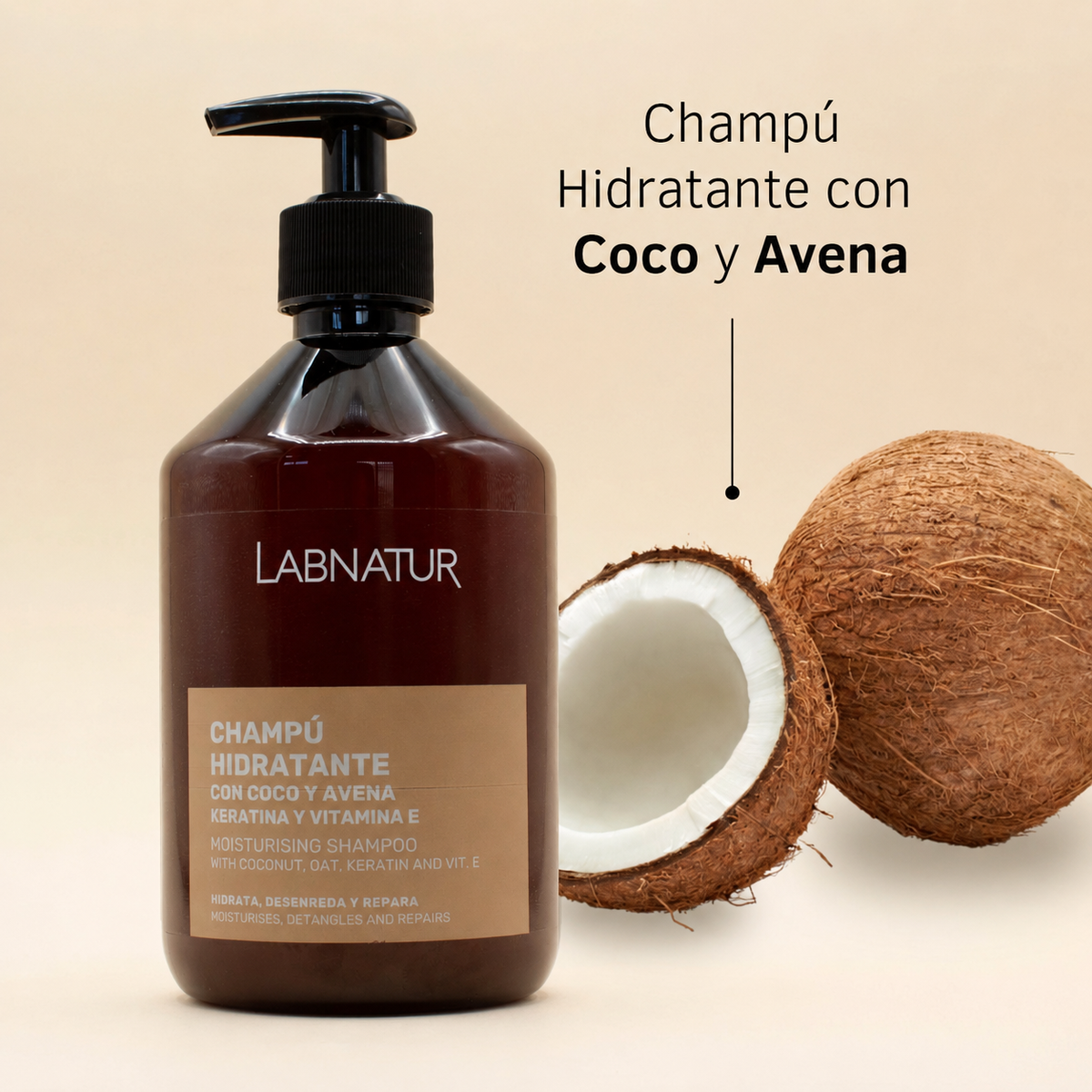 Labnatur Champú Hidratante de Coco y Avena con Keratina 500ml - LABNATUR BIO - cosmética