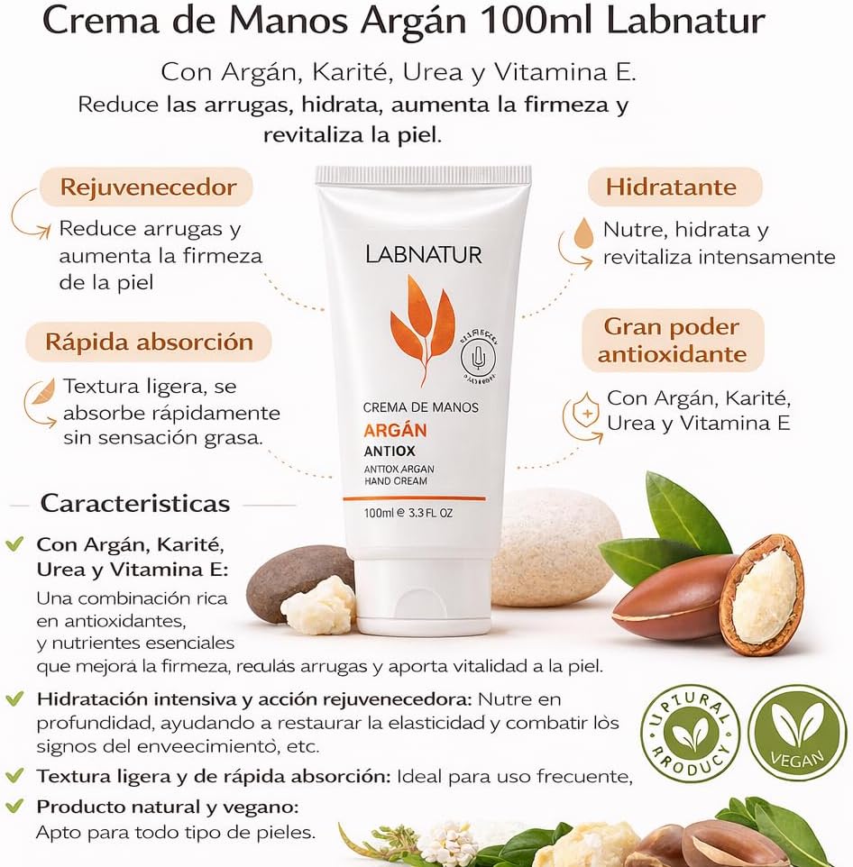 Labnatur Crema de Manos y Uñas de Argán 100ml - LABNATUR BIO - cosmética