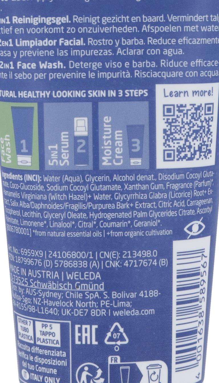 Weleda Men Gel Limpiador 2 en 1 Rostro y Barba 100ml - WELEDA - cosmética natural