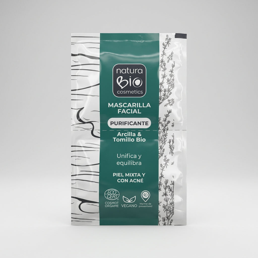 NaturaBIO Mascarilla Facial de Arcilla y Tomillo para Piel Mixta 2x7,5ml - NATURABIO COSMETICS - cosmética natural
