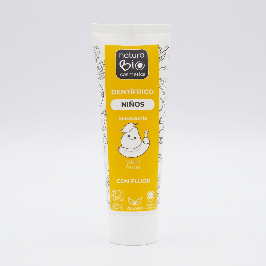 NaturaBIO Pasta de Dientes Niños con Flúor Sabor Macedonia 75ml - NATURABIO COSMETICS - cosmética natural