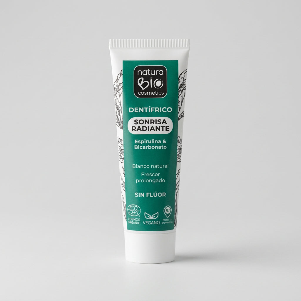 NaturaBIO Pasta de Dientes Sonrisa Radiante de Espirulina y Bicarbonato 75ml - NATURABIO COSMETICS - cosmética natural